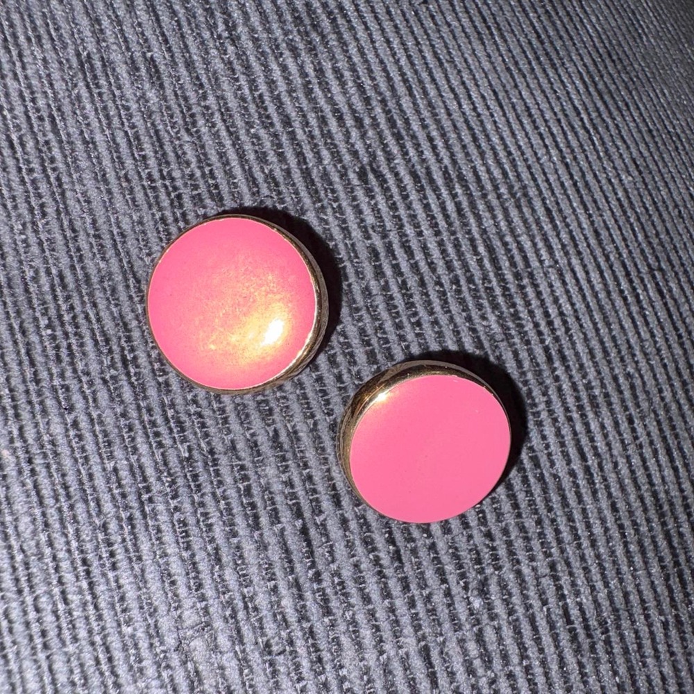Vintage Pink enamel button earrings with gold trim